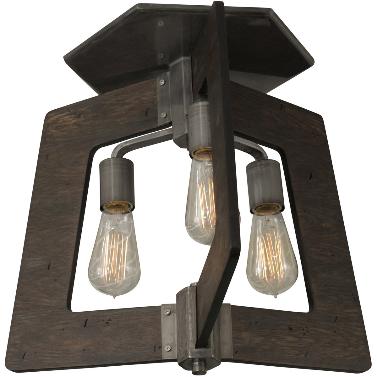 Lofty 3 Light 18.5 inch Faux Zebrawood and Steel Semi-Flush Ceiling Light in Steel/Zebrawood