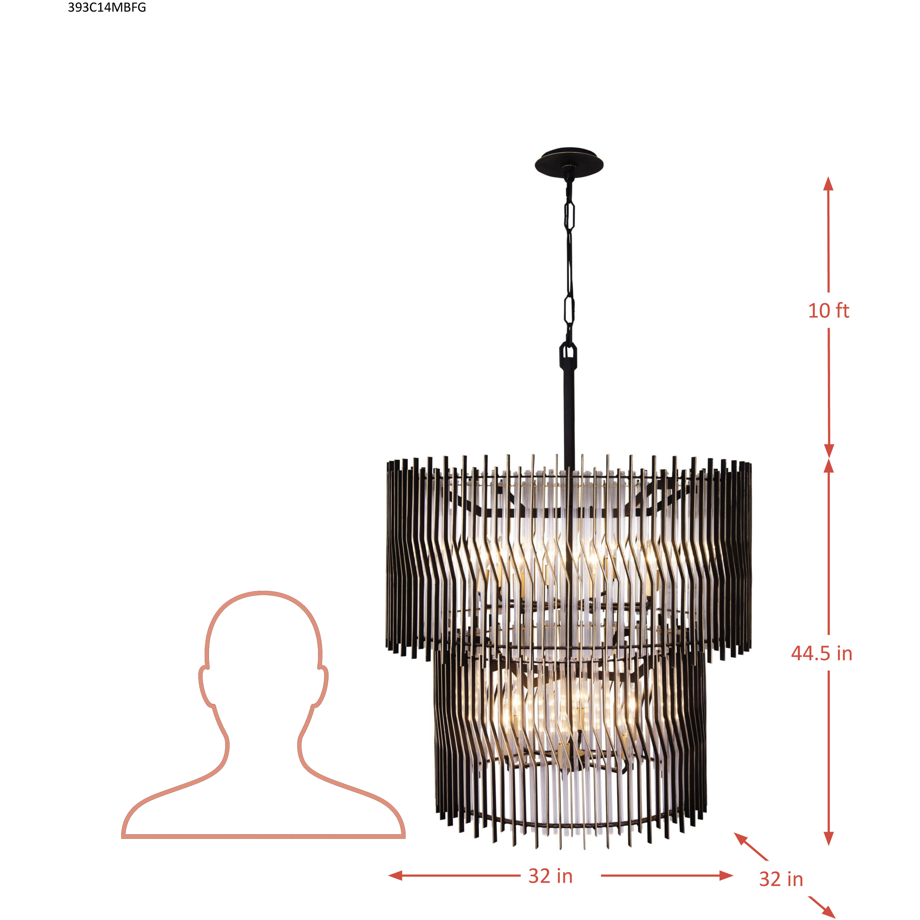 Park Row 14 Light 32 inch Matte Black and French Gold Chandelier Ceiling Light