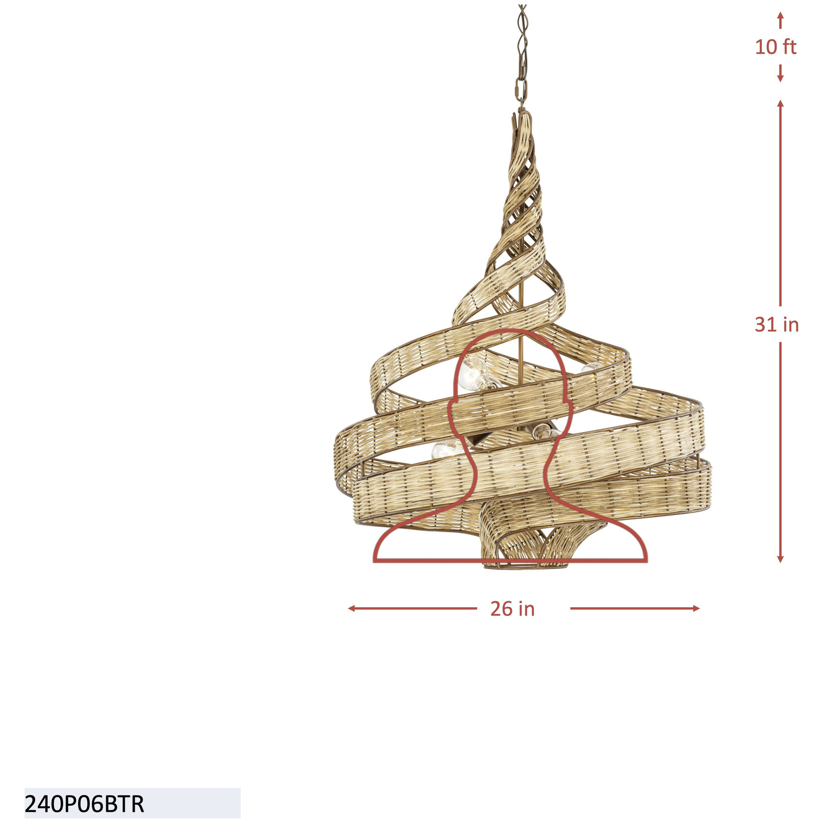 Flow 6 Light 26 inch Baguette and Natural Rattan Pendant Ceiling Light in Baguette/Natural Rattan, Smithsonian Collaboration