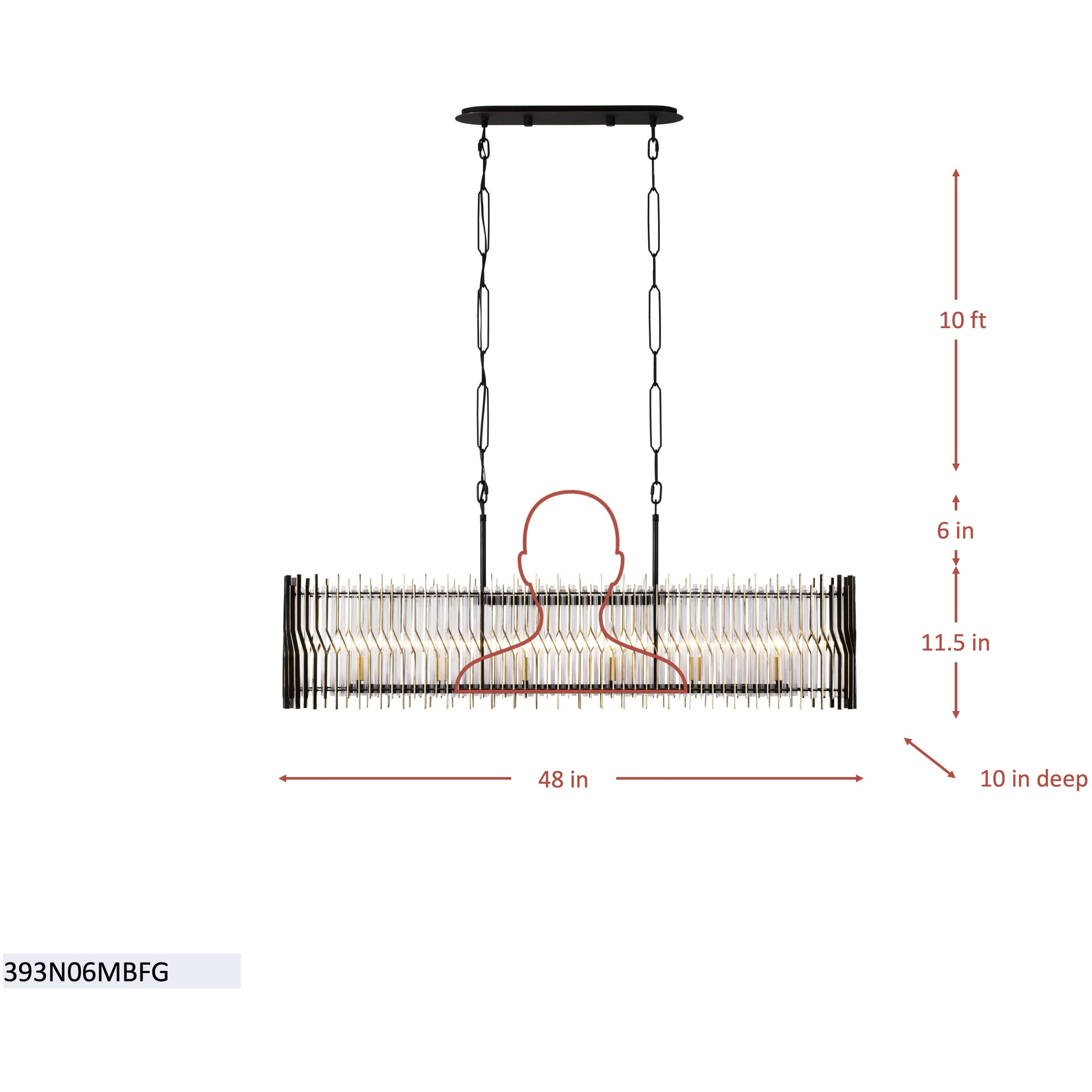 Park Row 6 Light 48 inch Matte Black and French Gold Linear Pendant Ceiling Light, Smithsonian Collaboration