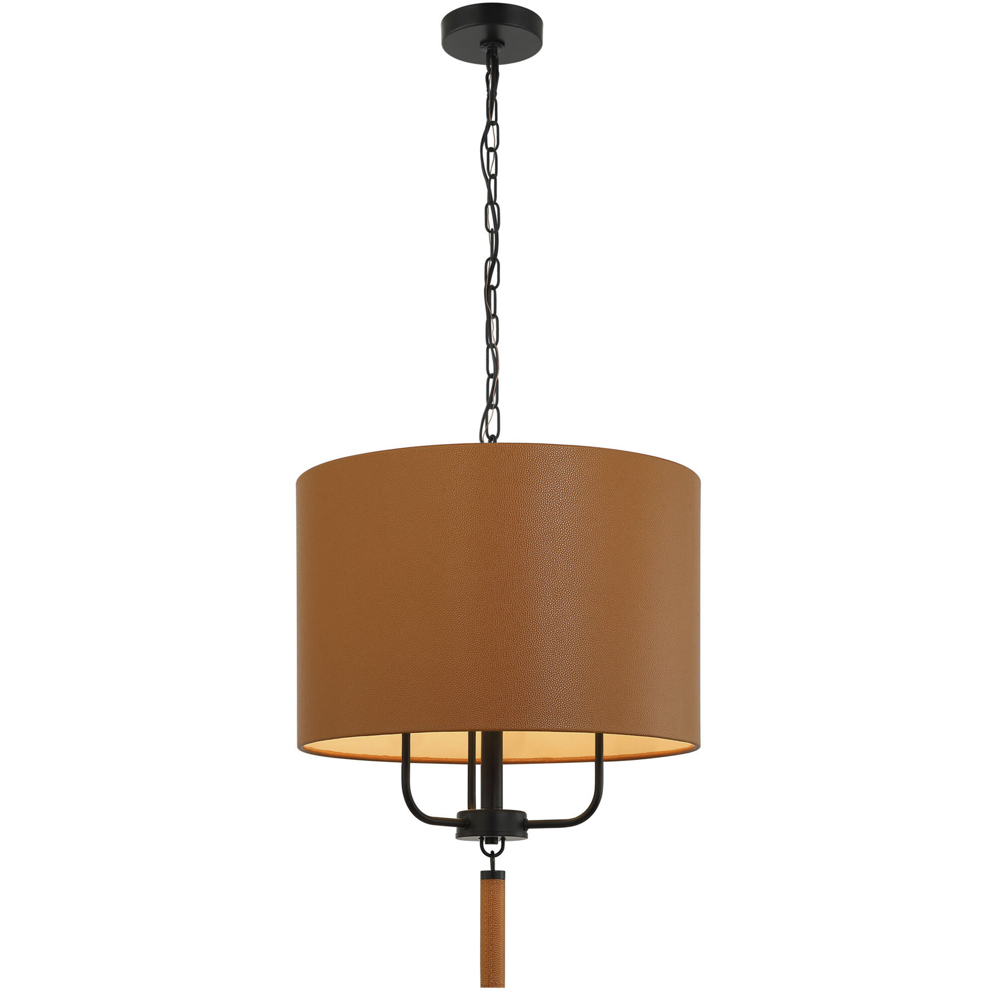Secret Agent 3 Light 18 inch Black and Camel Leather Pendant Ceiling Light