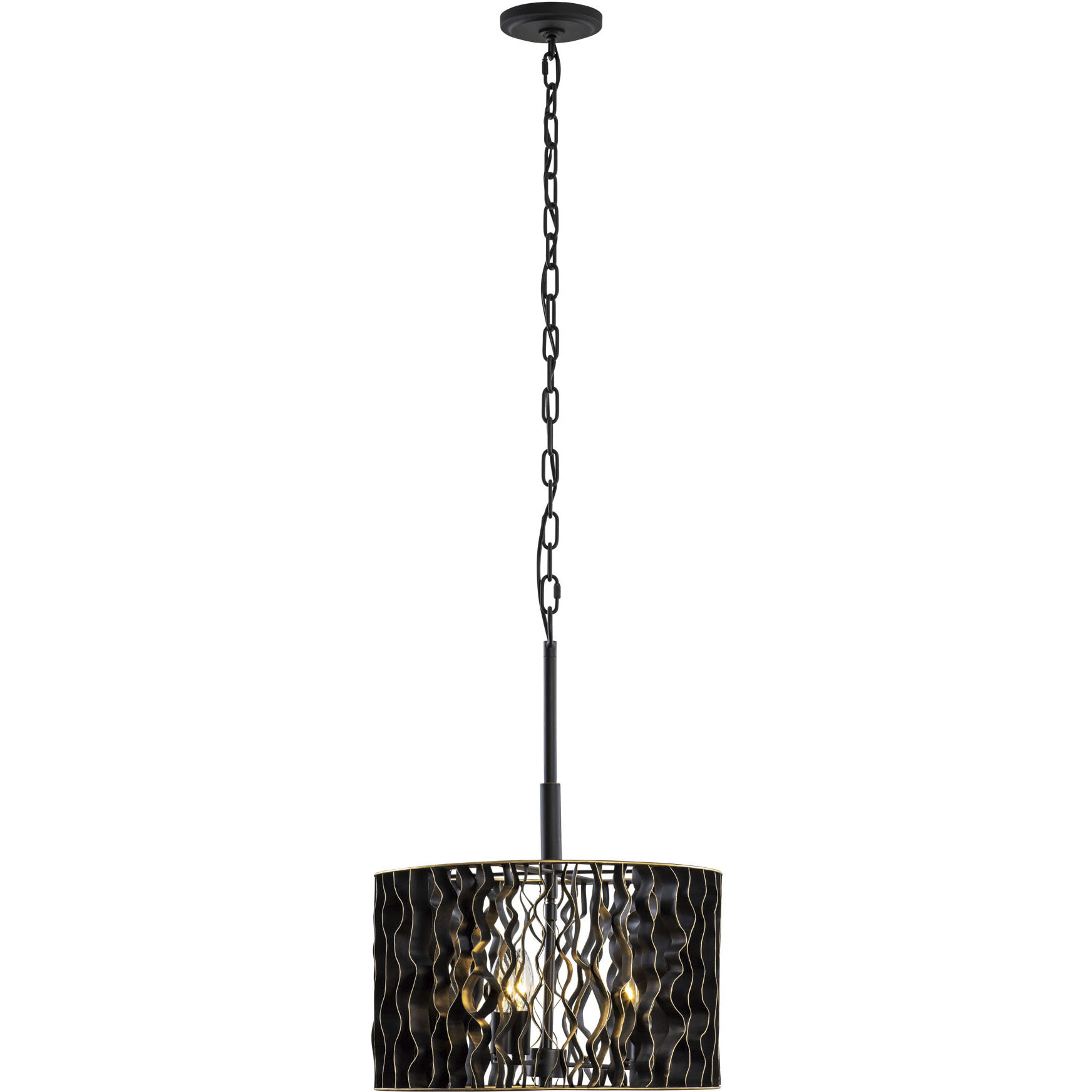 Estela 3 Light 16 inch Matte Black and French Gold Pendant Ceiling Light, Semi-Flush Convertible, Smithsonian Collaboration