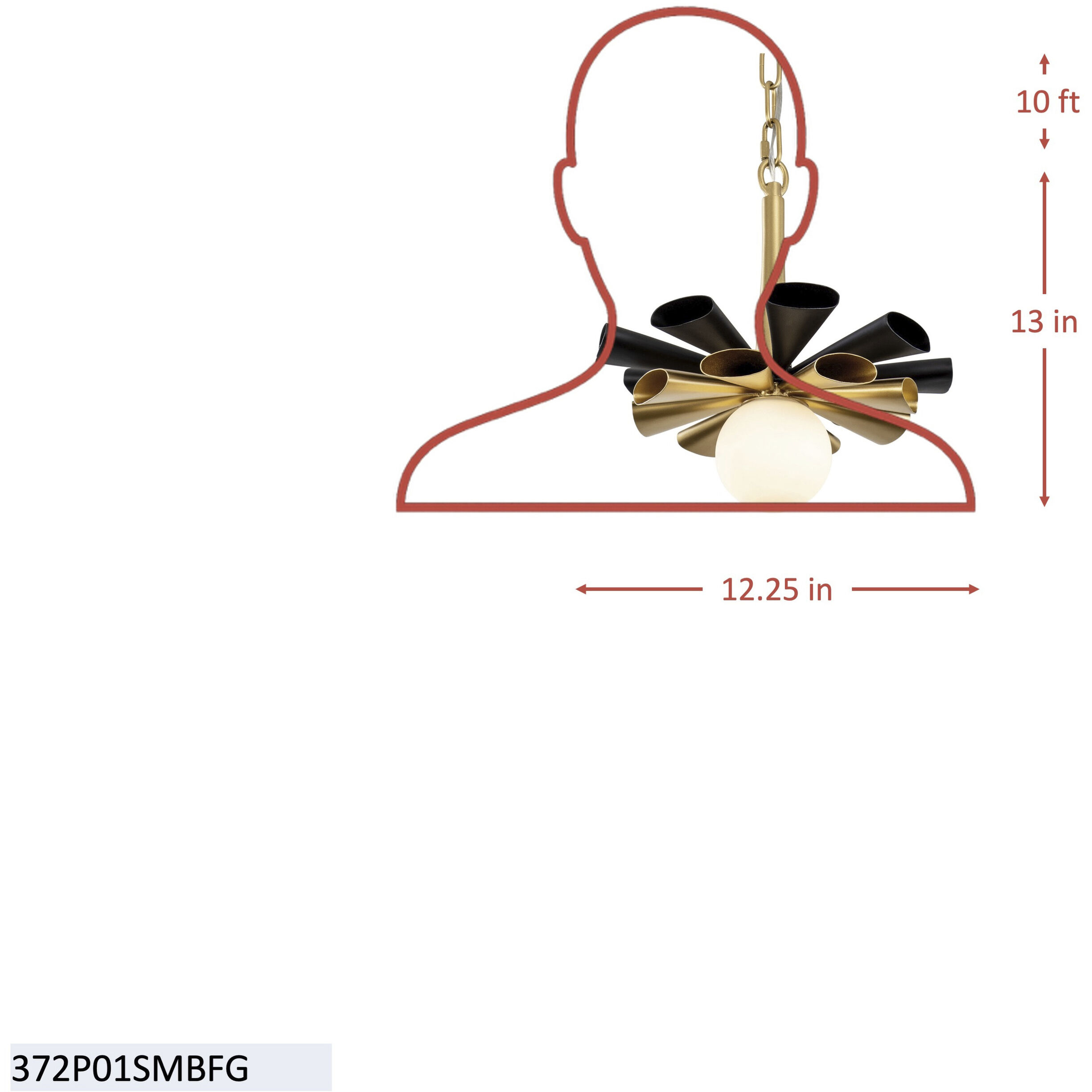 Daphne 1 Light 12.25 inch Matte Black and French Gold Pendant Ceiling Light