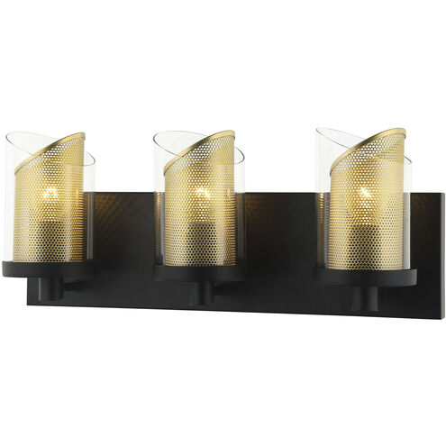 So Inclined 3 Light 18 inch Black and Gold Bath Vanity Wall Light