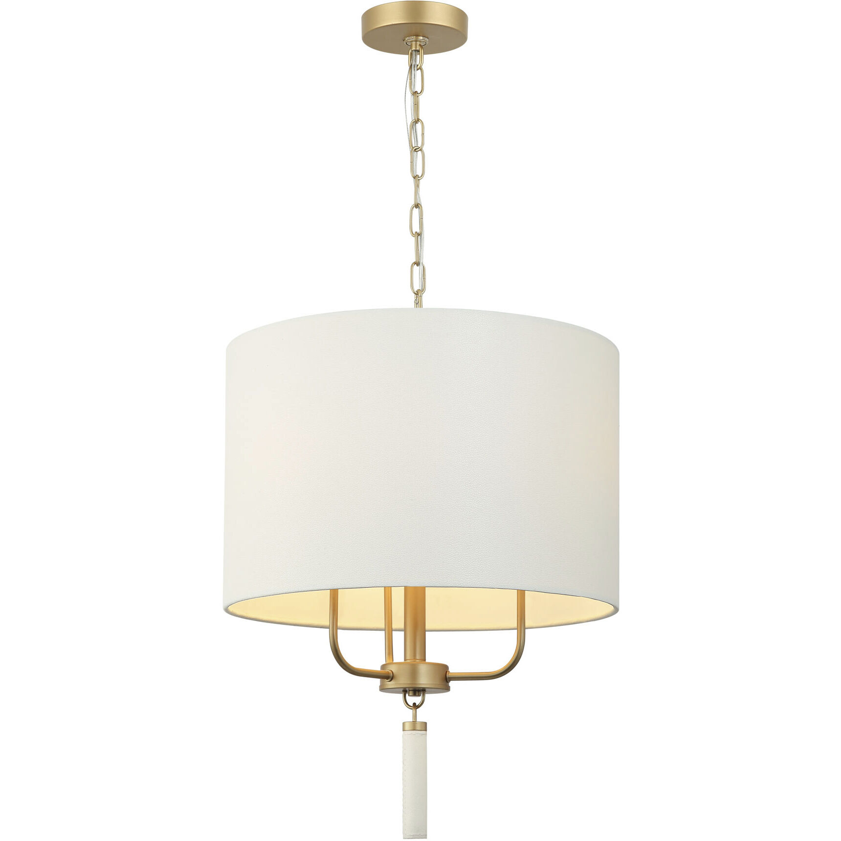 Secret Agent 3 Light 18 inch Gold and White Leather Pendant Ceiling Light in Painted Gold and White Leather
