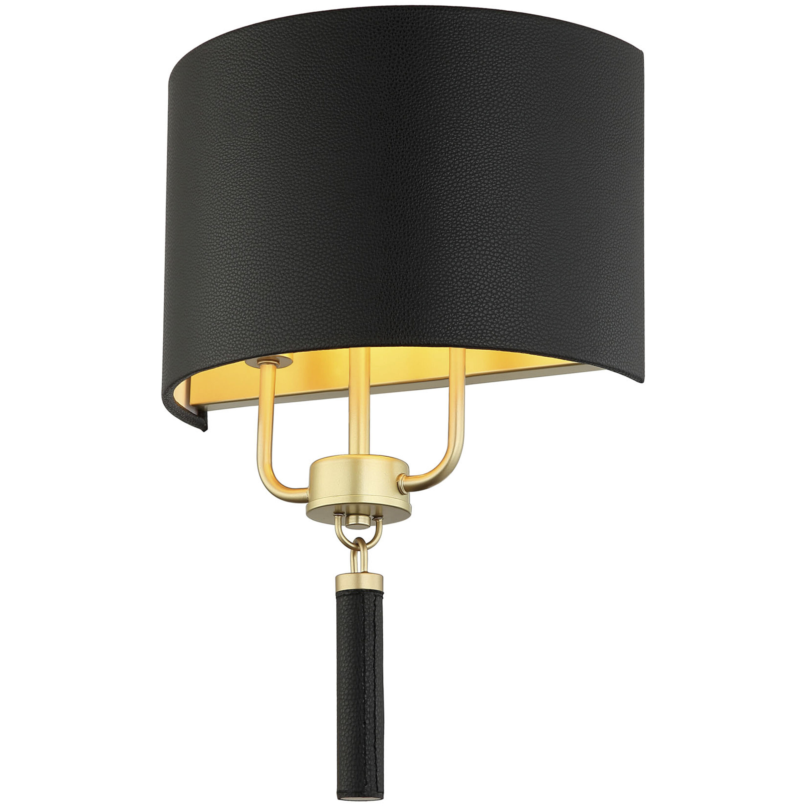 Secret Agent Sconce Wall Light in Painted Gold and Black Leather