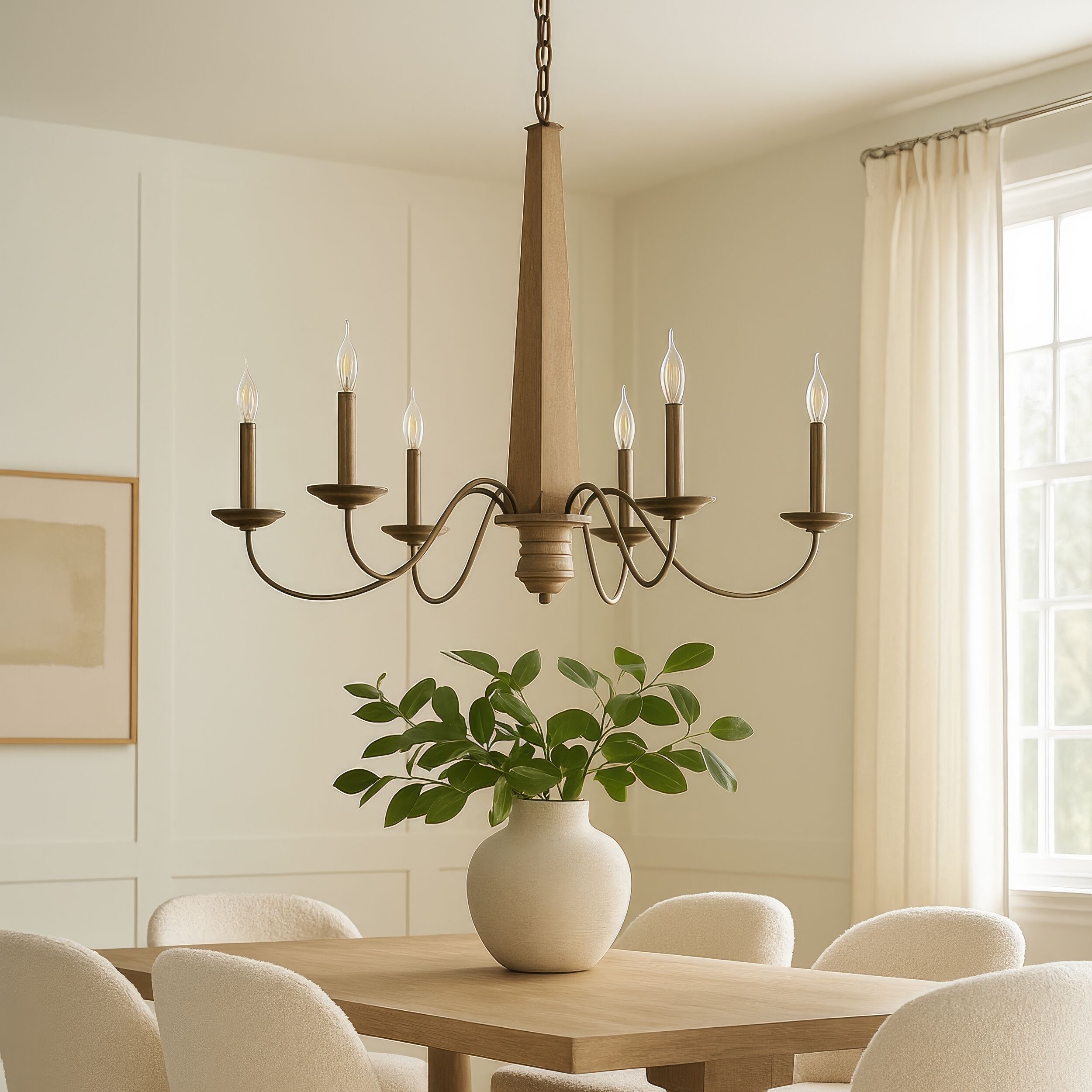 Dinner at 6 Light 38 inch Heritage Bronze and White Oak Chandelier Ceiling Light