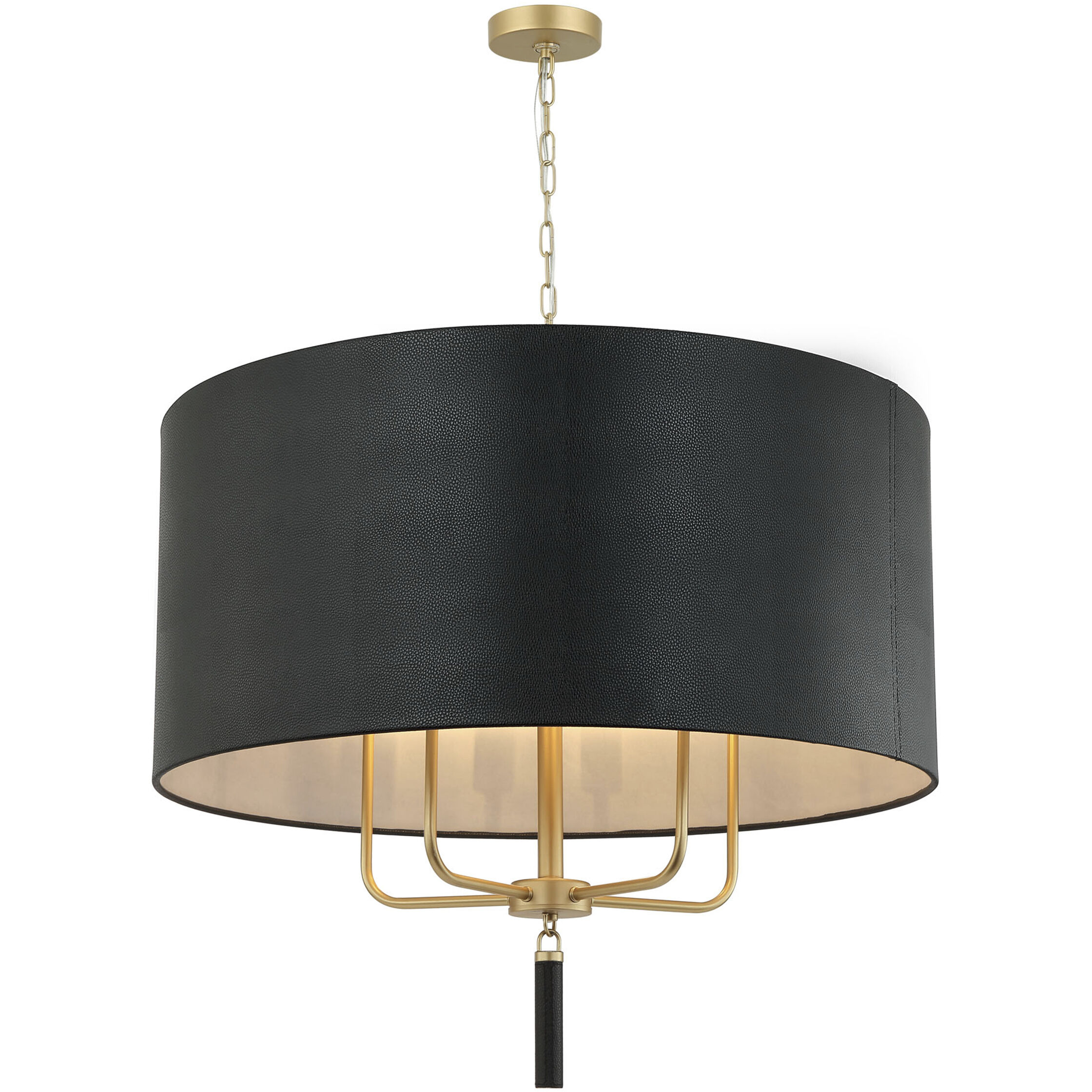 Secret Agent 5 Light 30 inch Painted Gold and Black Leather Pendant Ceiling Light