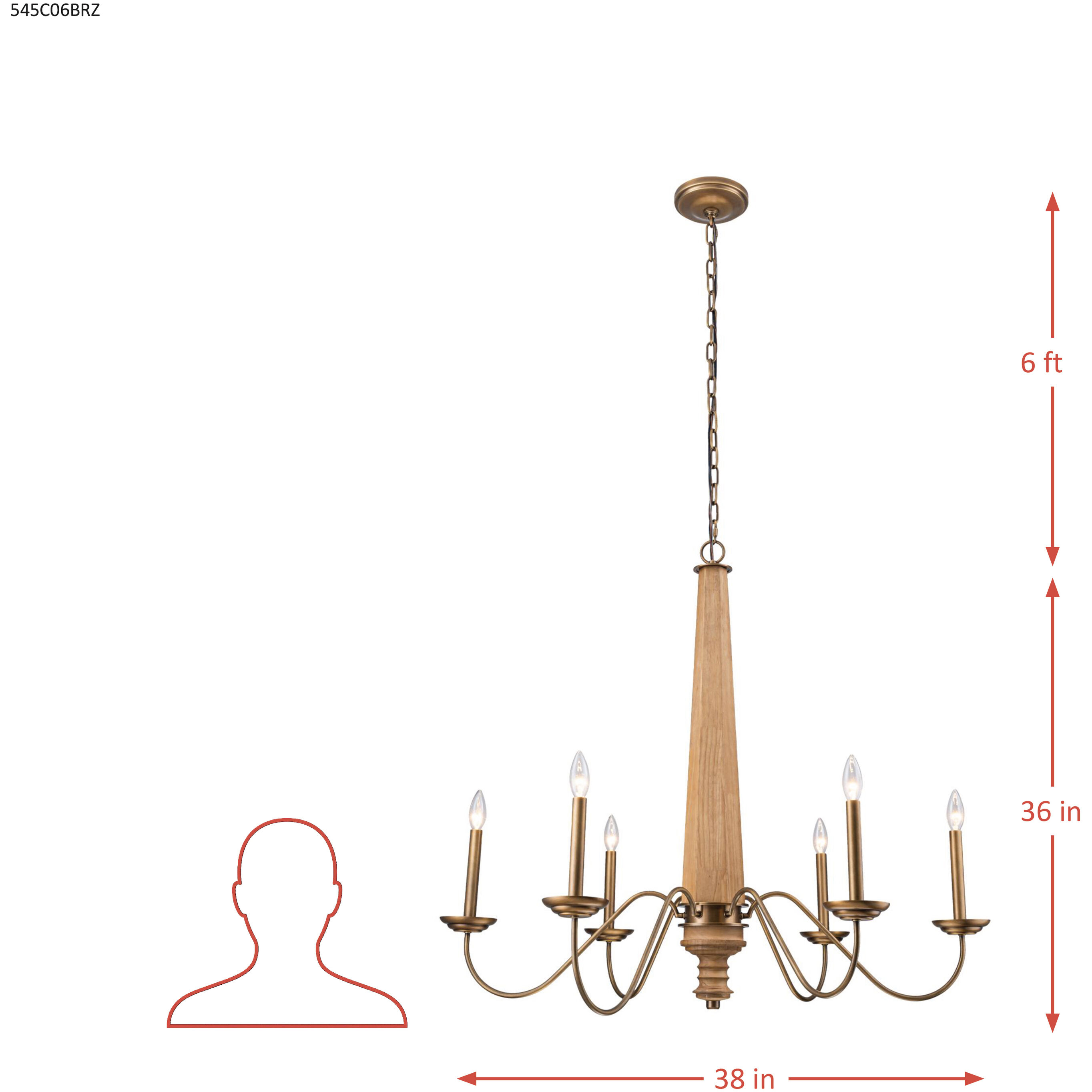Dinner at 6 Light 38 inch Heritage Bronze and White Oak Chandelier Ceiling Light