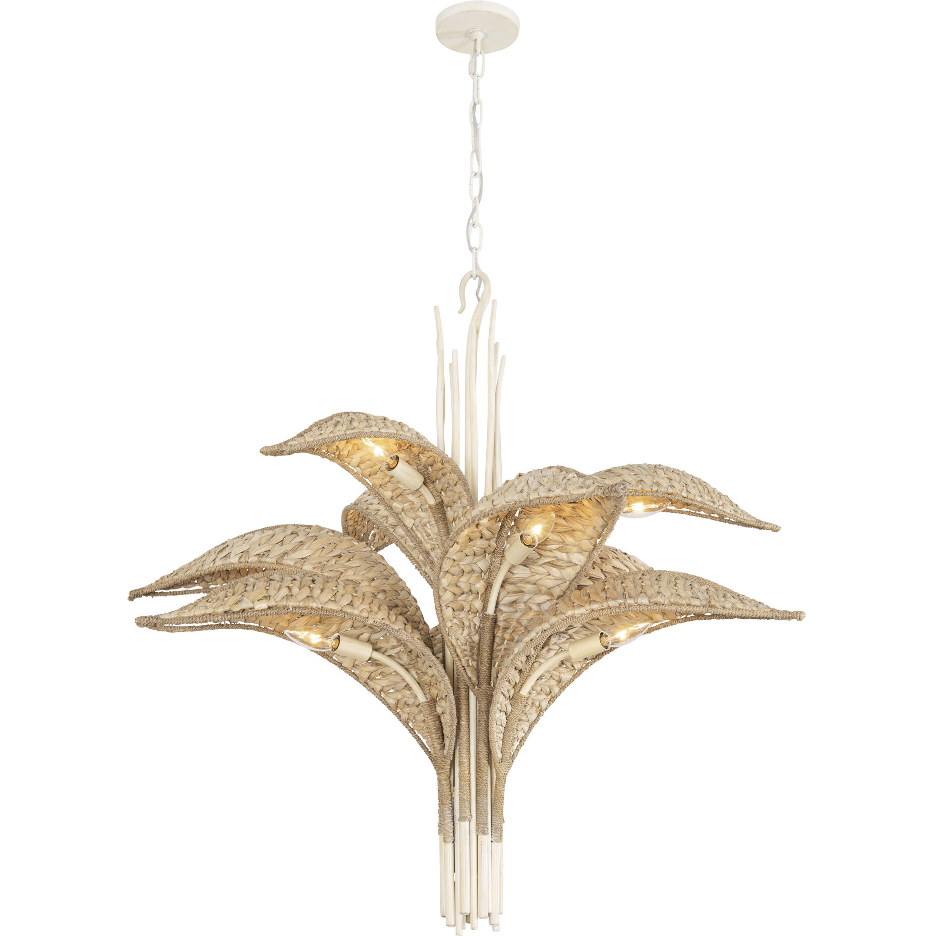 Century Palm 9 Light 38 inch Country White Chandelier Ceiling Light