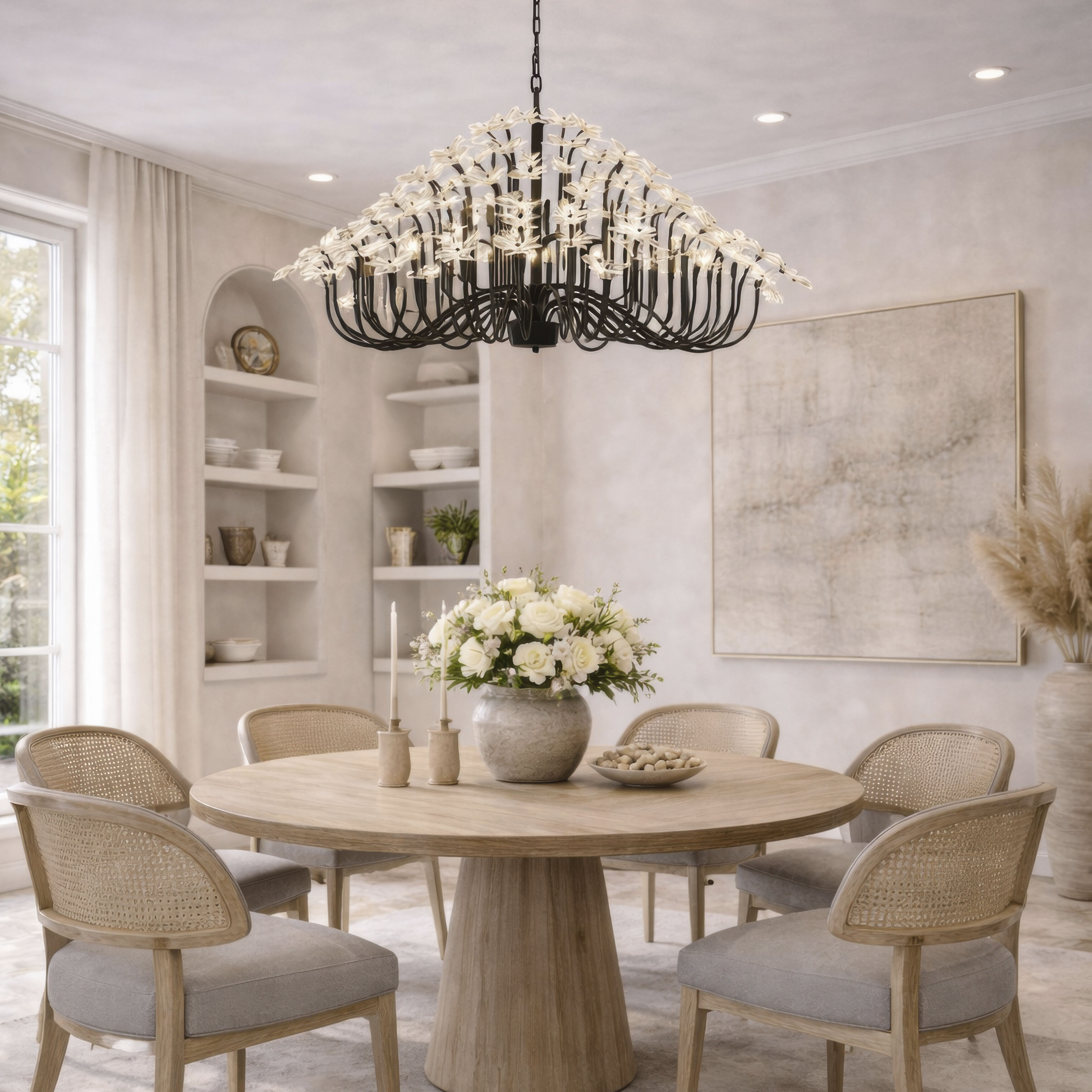 Wildflower 15 Light 40 inch Matte Black Chandelier Ceiling Light, Smithsonian Collaboration
