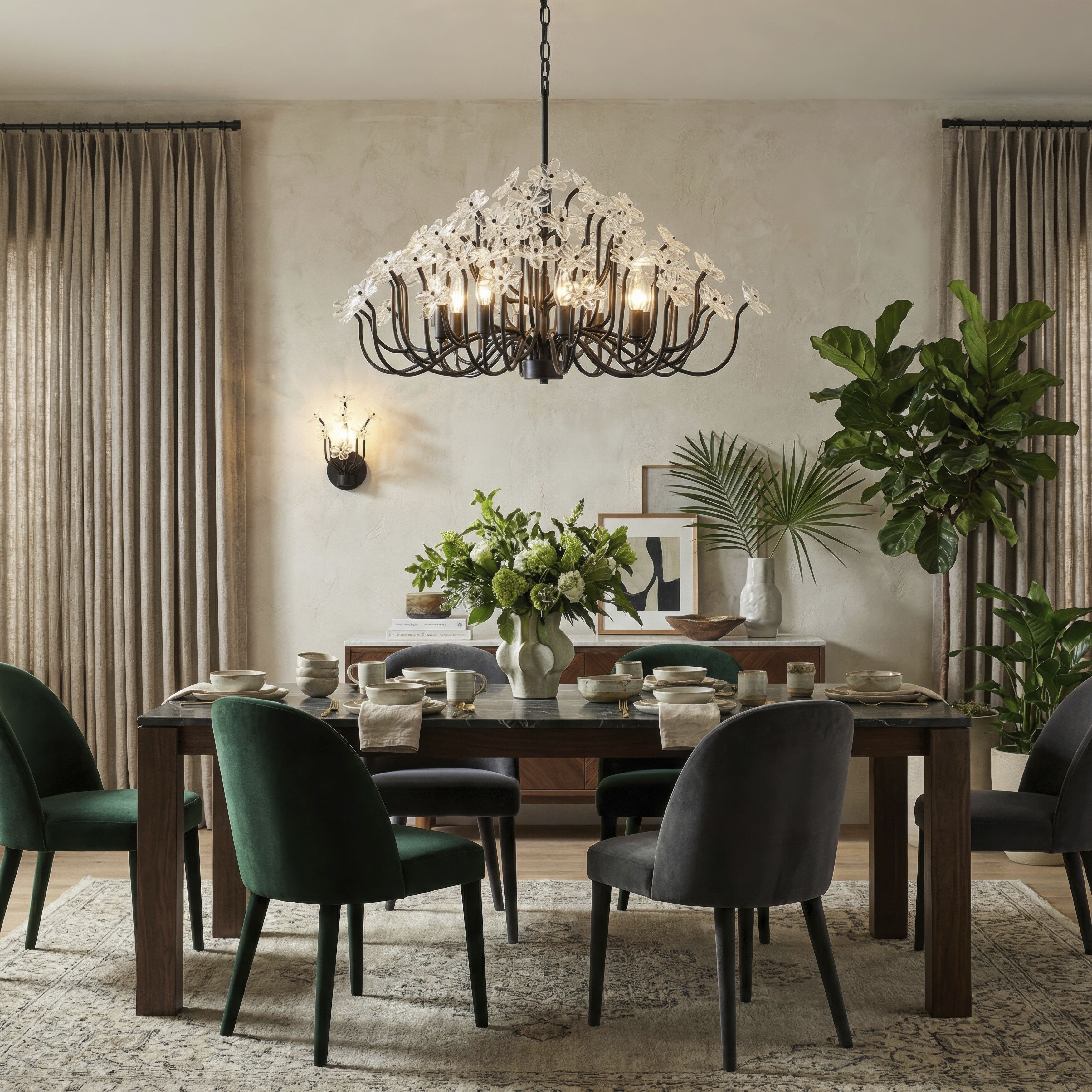Wildflower 8 Light 32 inch Matte Black Chandelier Ceiling Light, Smithsonian Collaboration