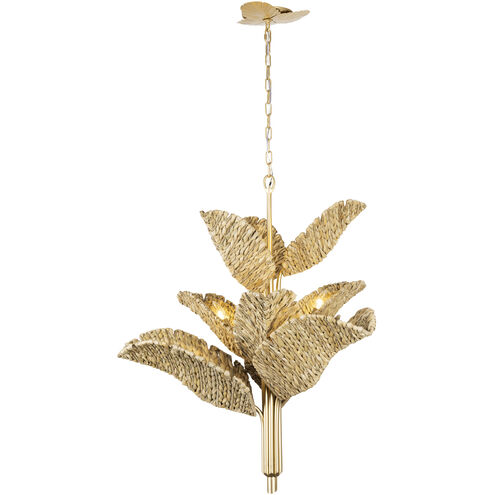 Banana Leaf 9 Light 36.75 inch French Gold with Natural Seagrass Chandelier Ceiling Light