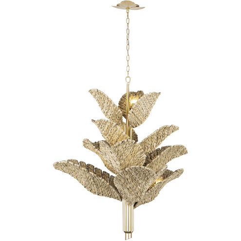 Banana Leaf 12 Light 44.25 inch French Gold with Natural Seagrass Chandelier Ceiling Light