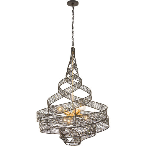 Flow 6 Light 26 inch Gold Pendant Ceiling Light in Matte Black/French Gold