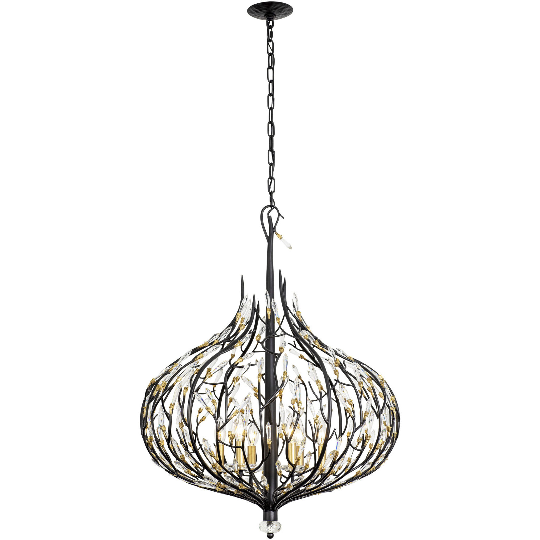 Bask 6 Light 26.5 inch Matte Black and French Gold Pendant Ceiling Light