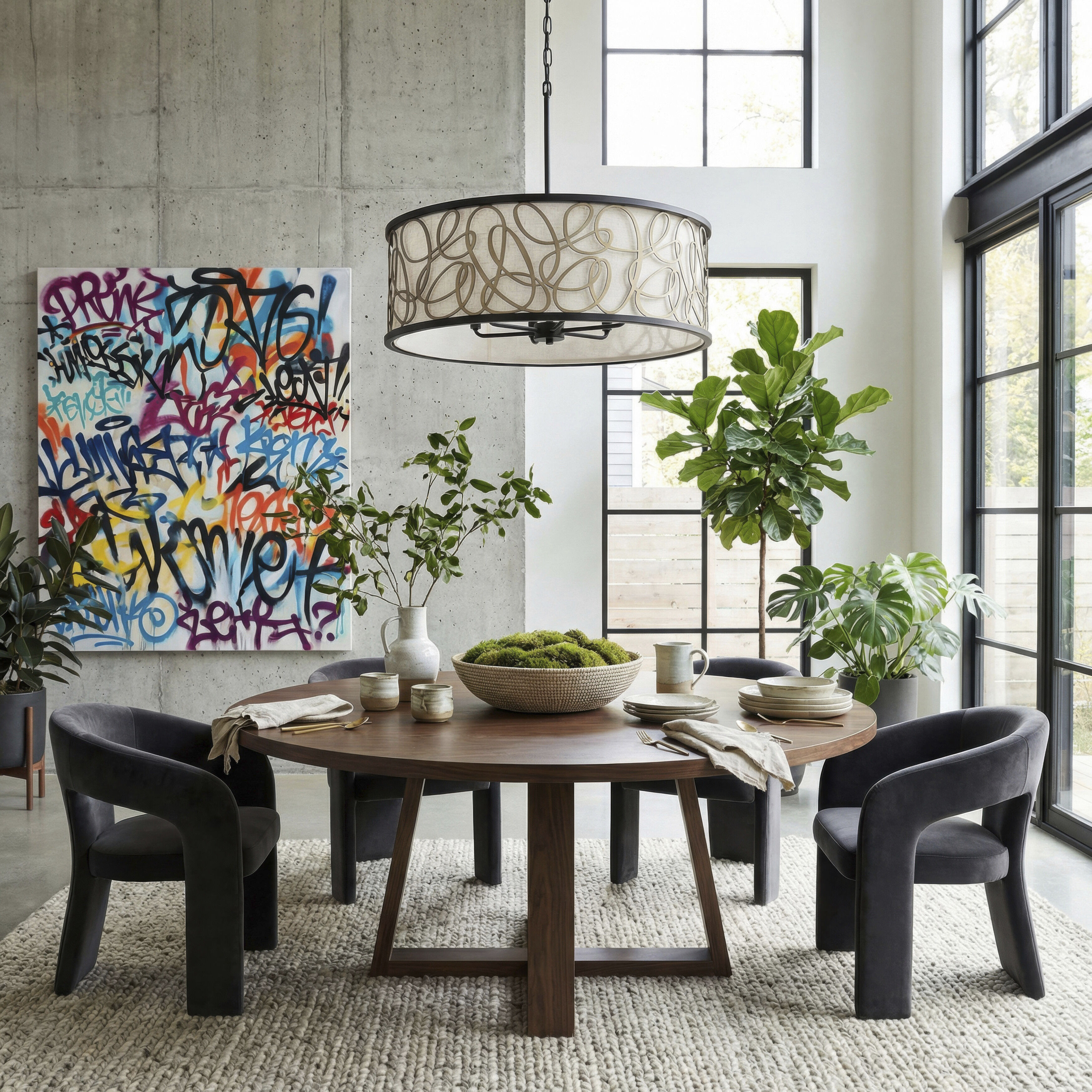 Scribble 6 Light 28 inch Matte Black with Artifact Pendant Ceiling Light, Smithsonian Collaboration