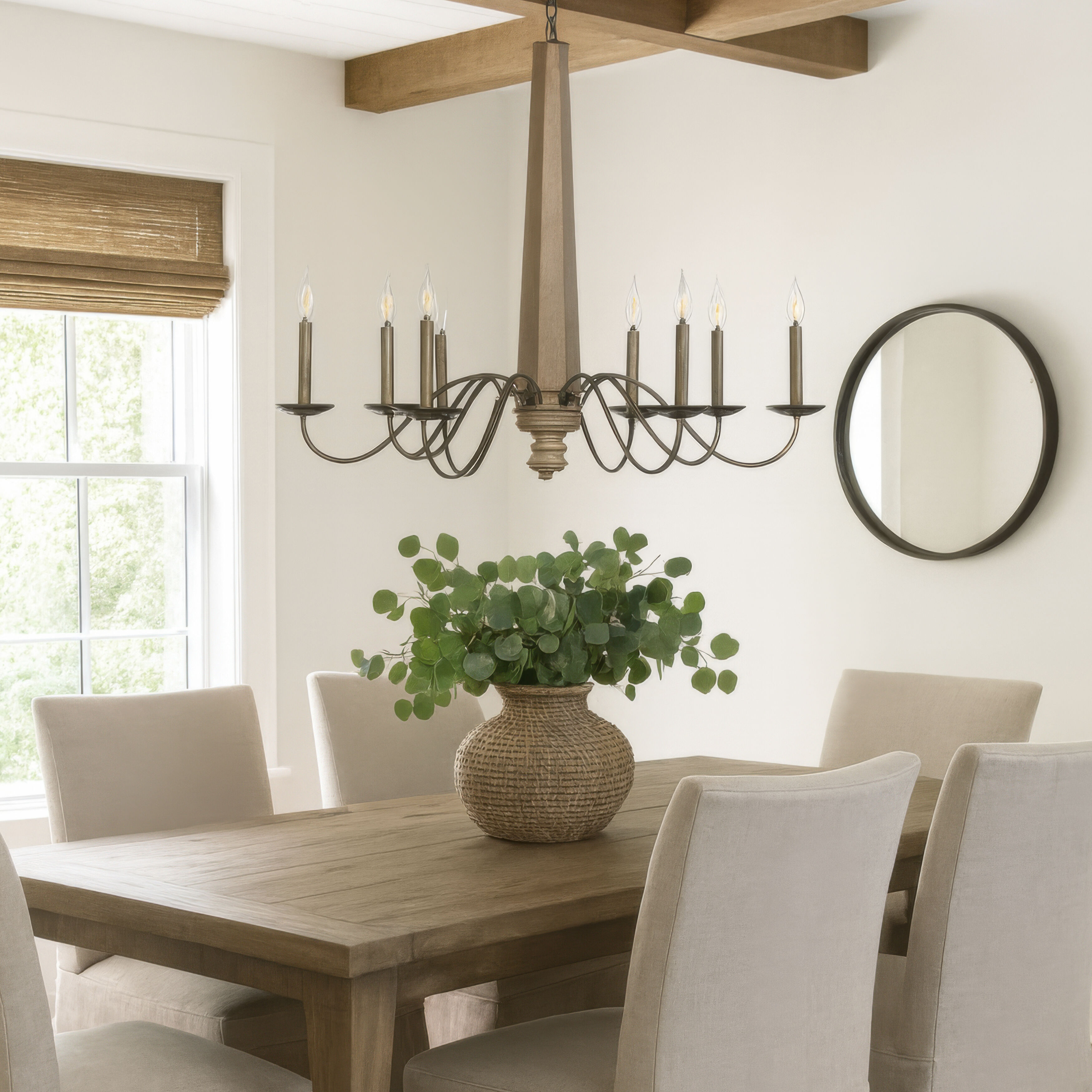 Dinner at 8 Light 48 inch Heritage Bronze and White Oak Chandelier Ceiling Light