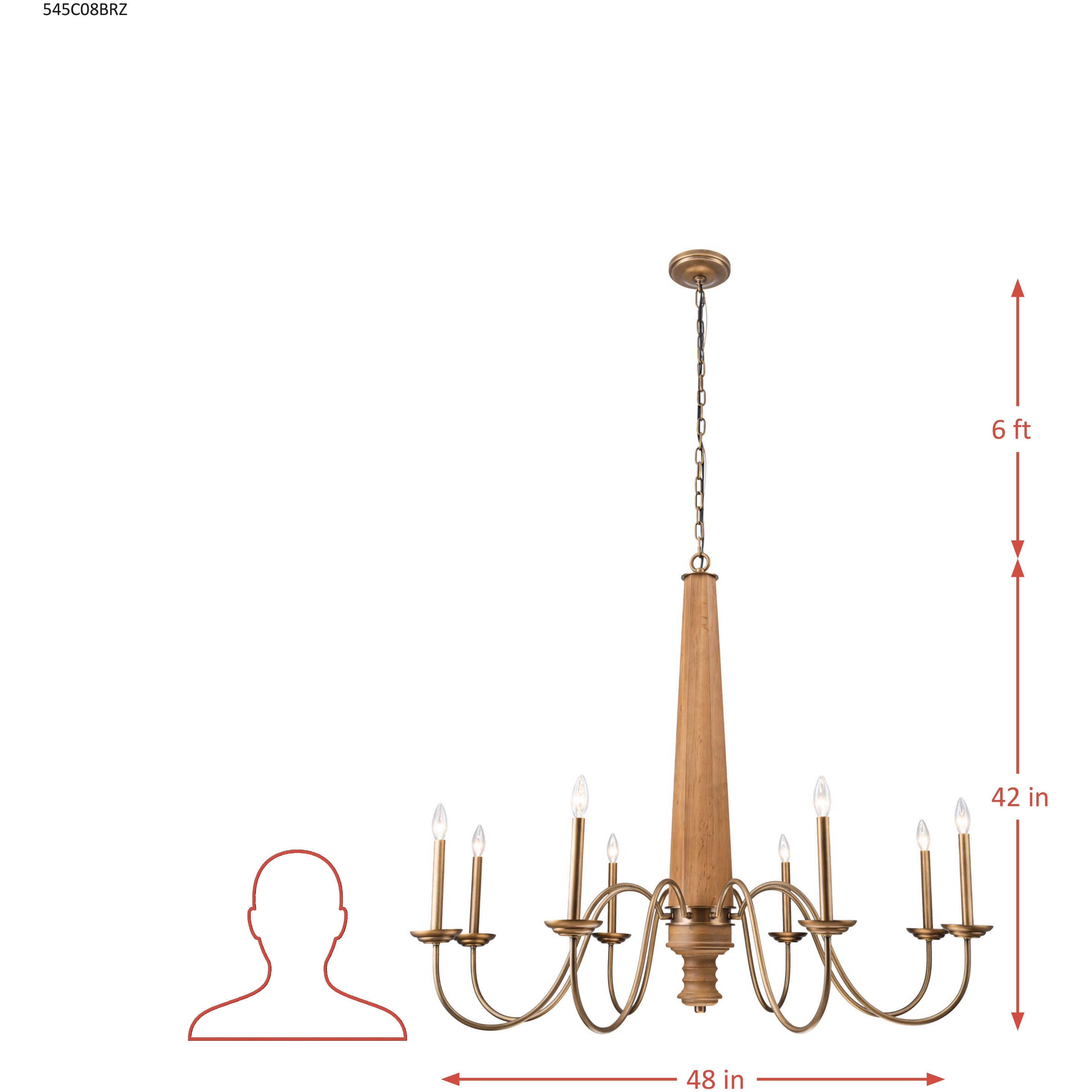 Dinner at 8 Light 48 inch Heritage Bronze and White Oak Chandelier Ceiling Light