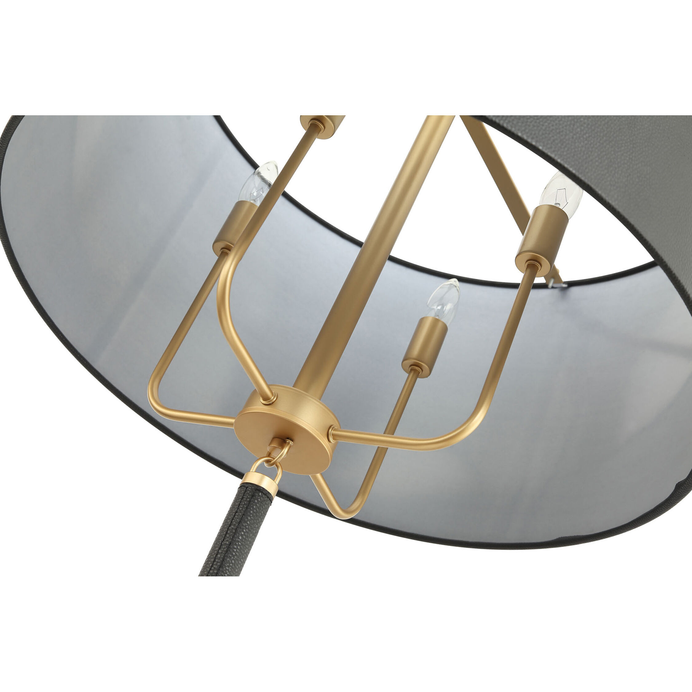 Secret Agent 4 Light 24 inch Gold and Black Leather Pendant Ceiling Light in Painted Gold and Black Leather