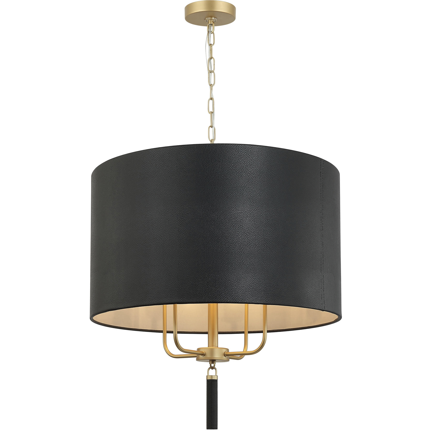 Secret Agent 4 Light 24 inch Gold and Black Leather Pendant Ceiling Light