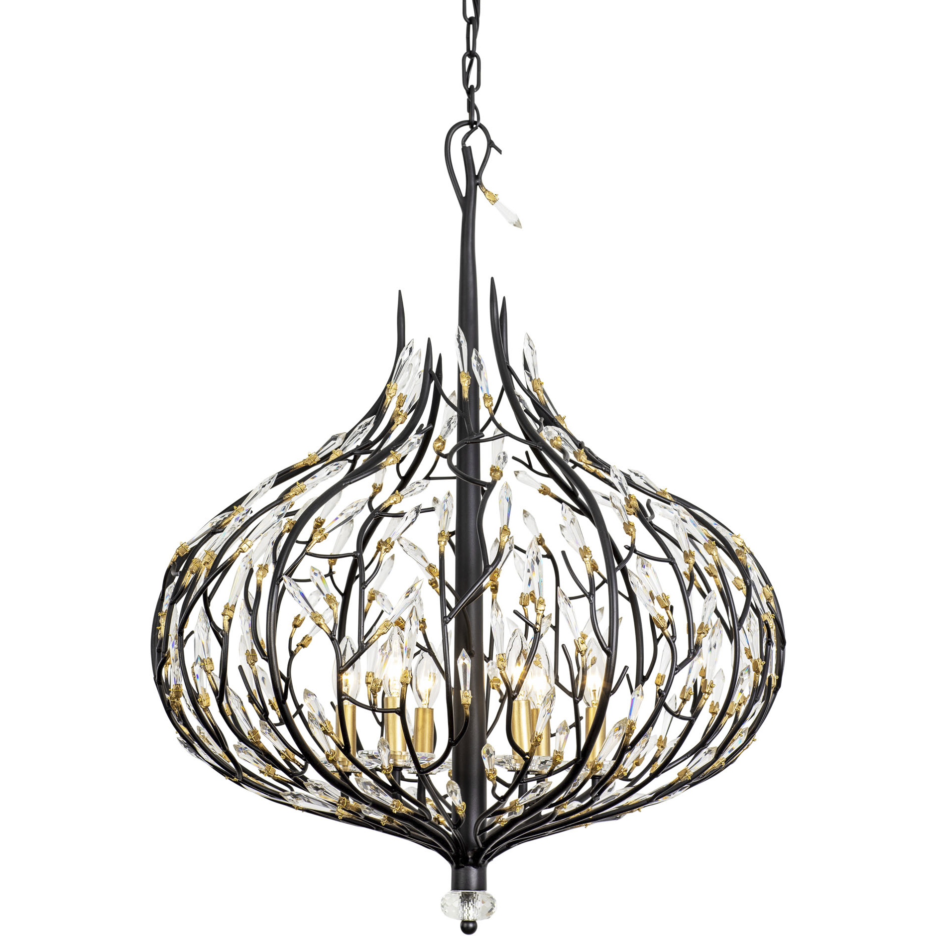 Bask 6 Light 26.5 inch Matte Black and French Gold Pendant Ceiling Light in Matte Black/French Gold