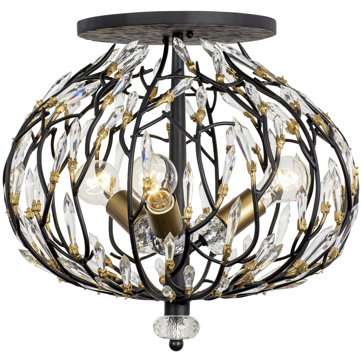 Bask 3 Light 18 inch Matte Black and French Gold Semi-Flush Ceiling Light in Matte Black/French Gold