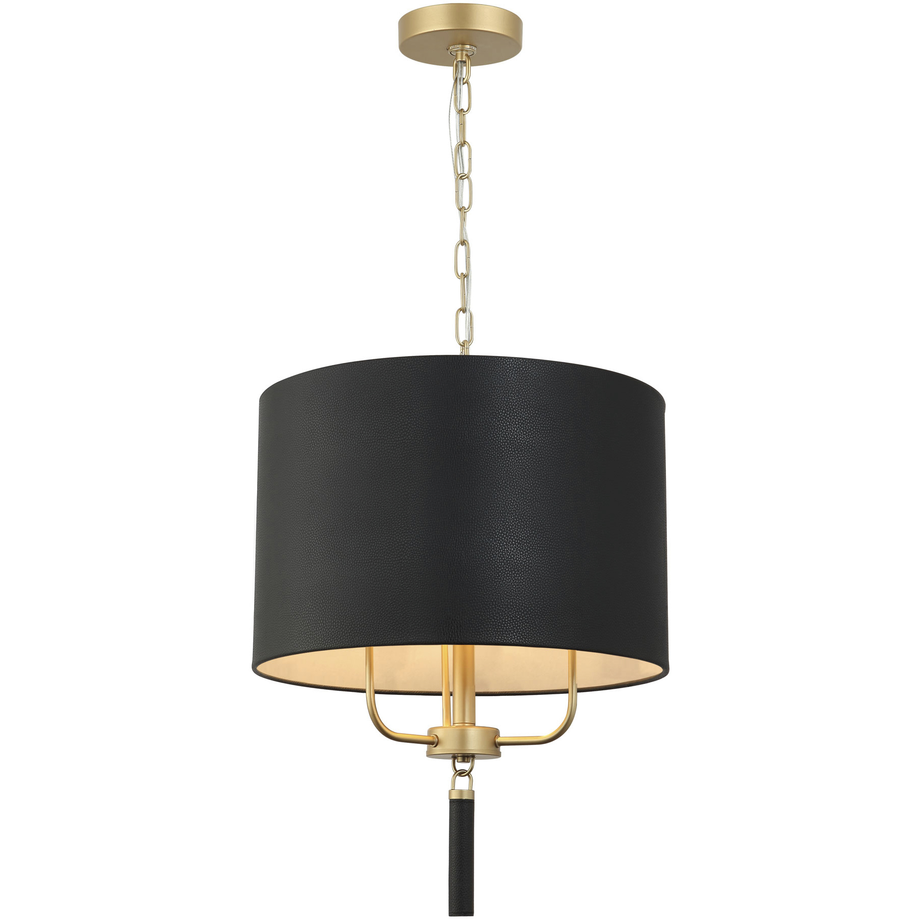 Secret Agent 3 Light 18 inch Gold and Black Leather Pendant Ceiling Light